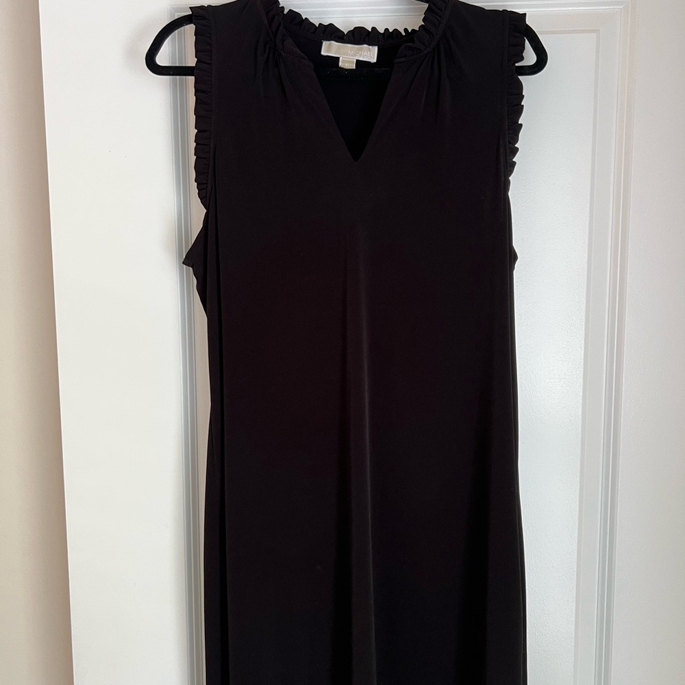 Michael Kors Black Sleeveless Ruffle-Trim Shift Dress